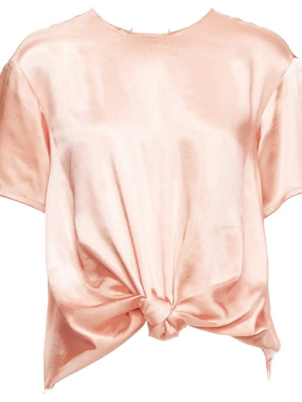 Rejina Pyo Pink Satin Front Knot Blouse L